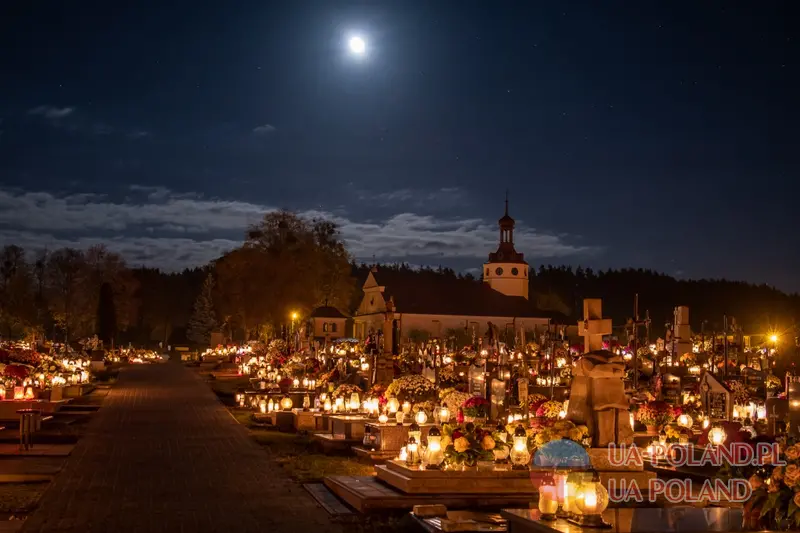 День Всіх Святих в Польщі лампадки на цвинтарі свічки горять